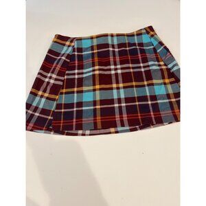 Urban Outfitters Burgundy Plaid Mini Skirt M-M Cotton Blend Pleated Design